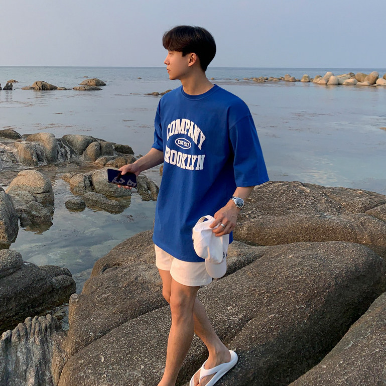 MRCYC克莱因蓝短袖T恤男款夏季韩系潮流字母发泡印花纯棉半袖体恤,男装,T恤,淘宝优惠券,粉丝福利购,淘宝优惠卷
