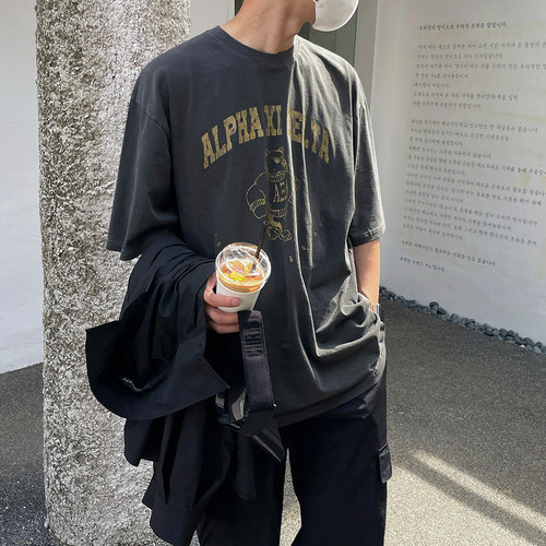 MRCYC韩版宽松半袖做旧印花T恤
