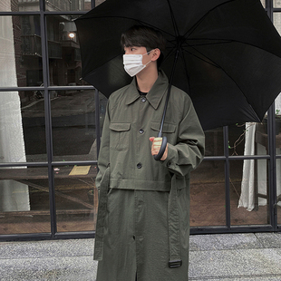 MRCYC韩系中长款 翻领休闲宽松外套痞帅大衣 风衣可拆卸男士 秋冬季