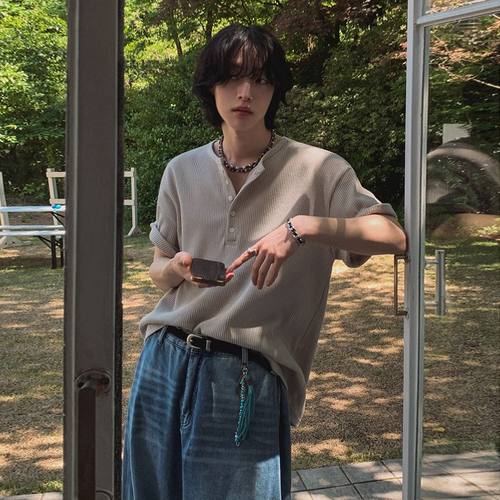 MRCYC韩版宽松亨利领半袖T恤