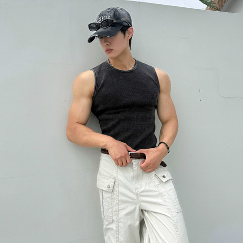 MRCYC复古做旧圆领背心男士夏季