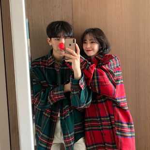 休闲帅气格子衬衣男士 衬衫 秋冬情侣长袖 潮流韩系保暖外套 加厚