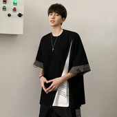 MRCYC痞帅短袖 T恤男潮牌欧美拉链宽松撞色拼接简约印花中袖 体恤夏