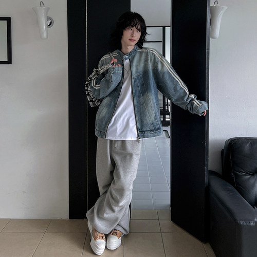 MRCYC韩版宽松双杠牛仔夹克