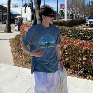 上衣韩系通勤风纯棉短T 宽松圆领半袖 MRCYC复古印花短袖 T恤男夏季