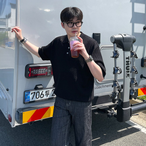 MRCYC韩版宽松针织短袖Polo衫