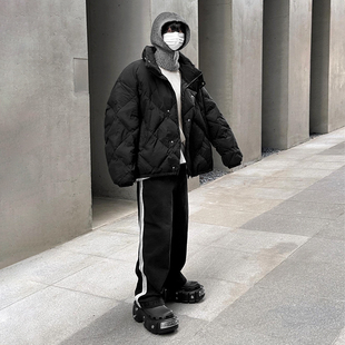 MRCYC高级感菱格立领棉衣男士 加厚外套韩系宽松百搭设计棉服 冬季