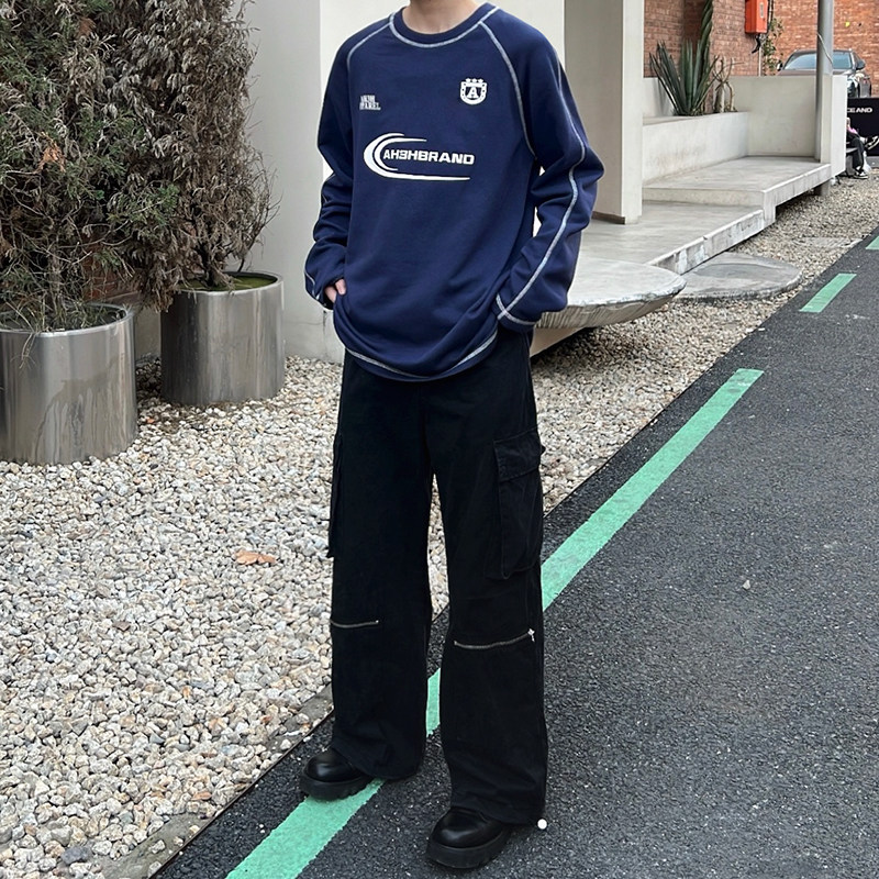 MRCYC高级感撞色圆领长袖T恤男春季新款宽松潮流字母印花体恤上衣,男装,T恤,淘宝优惠券,粉丝福利购,淘宝优惠卷