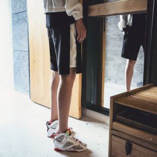 潮运动风拼接宽松青年五分裤 男中裤 男 男夏天韩系休闲裤 短裤