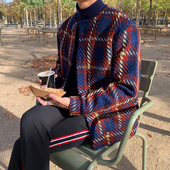 MRCYC男士 秋冬装 上衣韩系潮流拼色青少年夹克无领休闲针织外套潮