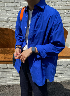 MRCYC蓝色衬衫男长袖韩系潮流痞帅气DK男士外套休闲男装免烫衬衣