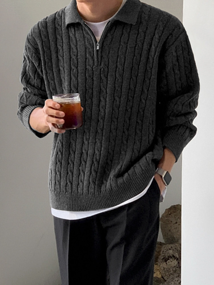 MRCYC 하프 지퍼 트위스트 니트 스웨터 가을 남성 한국 스타일 느슨한 틈새 디자인 옷깃 풀오버 스웨터
