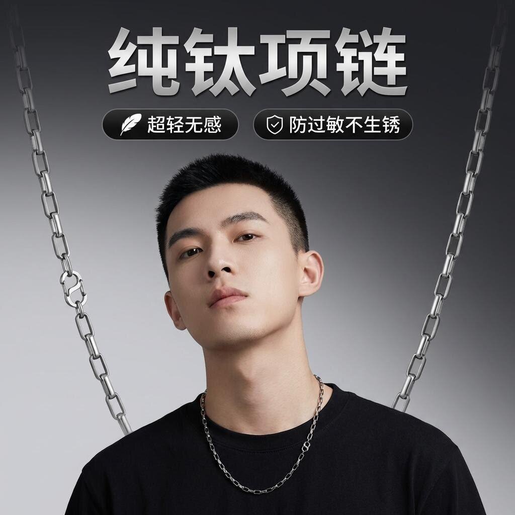 不掉色纯钛长格十字链项链