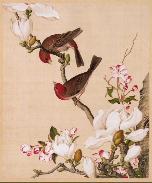 仿古画名画复制品郎世宁海棠玉兰图花鸟画国画装饰挂画名人字画