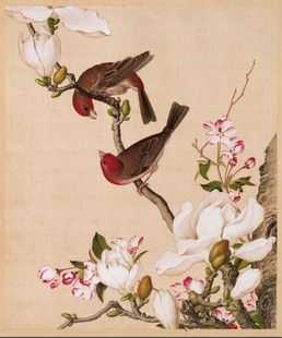 仿古画名画复制品郎世宁海棠玉兰图花鸟画国画装饰挂画名人字画