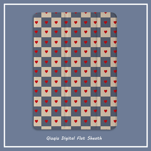 19ipad air4 pro11保护套带笔槽平板10.2 6苹果9.7迷你654 1三折式 10.5寸气囊壳18 棋盘格爱心2021新款