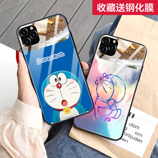 max 钢化玻璃手机壳6sp iphone11promax XS补妆镜子苹果se2新款 plus硅胶保护套动漫卡通叮当猫