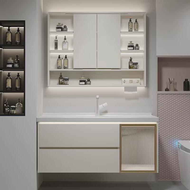 蜂窝铝浴室柜73/83/93/103/113CM隐藏风水镜柜洗漱台一体陶瓷盆