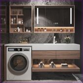 阳台洗衣机柜组合岩板无缝一体盆浴室柜卫生间洗漱台洗脸盆柜加工