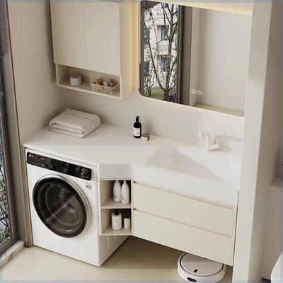 可丽耐一体盆洗衣机柜组合浴室柜岩板无缝盆卫生间洗脸洗漱台盆柜