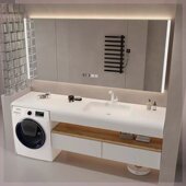 定制浴室柜阳台伴侣一体柜组合实木洗手盆可丽耐双层岩板洗衣机柜