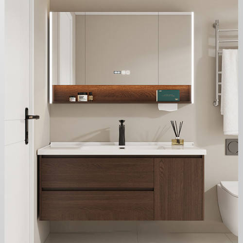 定制简约浴室柜73/83/93/103/113CM中古风一体陶瓷盆卫生间洗漱台