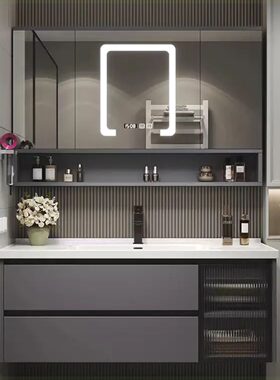 蜂窝铝风水镜浴室柜陶瓷一体盆65/75/85/95/105/115CM洗脸盆定制