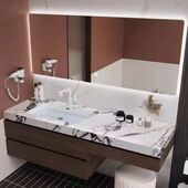 2024岩板陶瓷无缝一体浴室柜组合洗手智能实木卫生间洗脸盆梳妆台