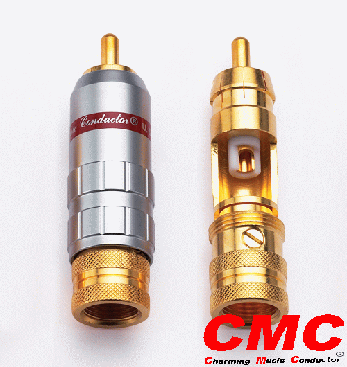 正品美国 CMC 1016-WU 纯铜镀金 RCA头 莲花信号线