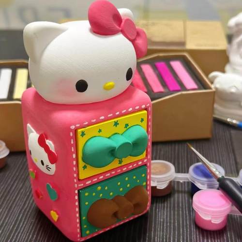 KT猫香薰抽屉盒石膏娃娃diy涂鸦儿童彩绘石膏白胚手工摆件