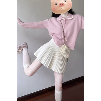 白色防走光毛呢半身裙女