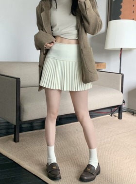 白色毛呢百褶半身裙女秋冬季2025新款kj高腰显瘦短裙a字短款裙子