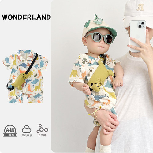 纯棉连体衣卡通送玩偶开衫夏装