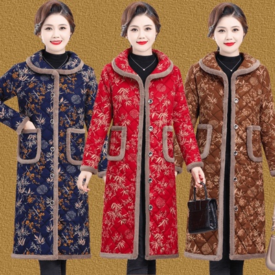 妈妈秋冬季加绒加厚棉外套