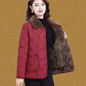 防寒上衣冬季 洋气翻领毛领棉服中年妈妈装 加绒保暖棉衣奶奶装 外套