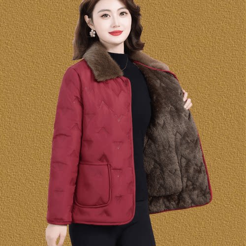 洋气翻领毛领棉服中年妈妈装