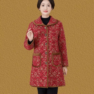 中老年女冬装加绒棉衣加厚外套奶奶保暖棉服妈妈中长款翻领花棉袄