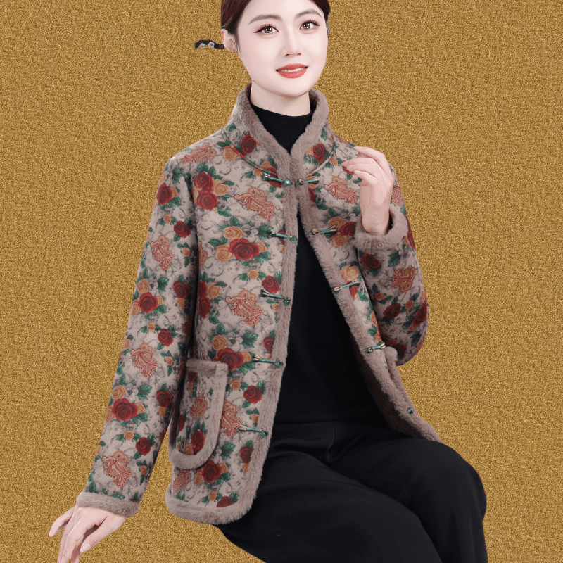 妈妈装中式立领盘扣碎花棉衣