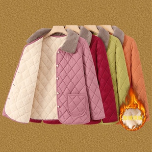 妈妈秋冬保暖加绒棉衣新款 休闲条绒加厚棉服外套洋气中老年棉袄女