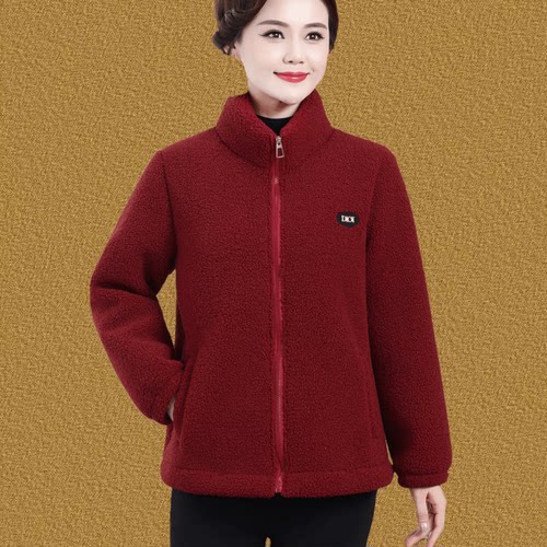 中老年妈妈冬季加厚羊羔绒棉衣