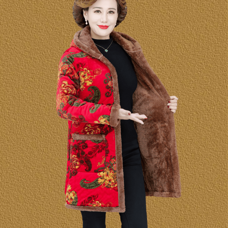 妈妈秋冬装加绒加厚棉服女中长款新款棉袄外套中老年女装保暖棉衣