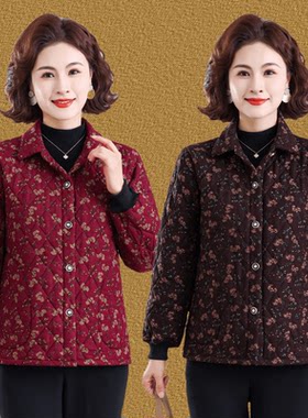 妈妈秋冬碎花衬衫式轻薄保暖棉服