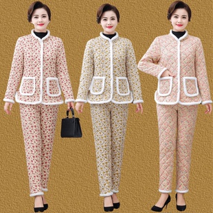 碎花秋衣秋裤 中老年女装 奶奶居家两件套 加绒加厚保暖套装 妈妈冬装