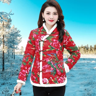 中年妈妈冬装立领棉衣女民族风外套背心棉袄中老年女夹棉保暖棉服