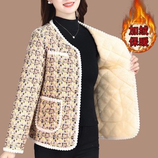 妈妈装 中年人女保暖花棉袄棉服上衣 夹棉小香风棉衣加绒外套冬新款