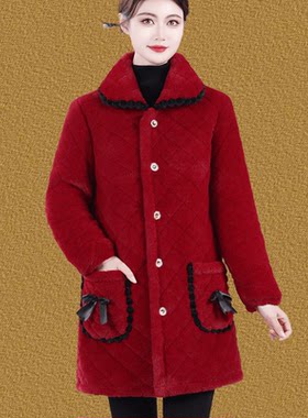 冬季妈妈翻领加绒加厚棉服