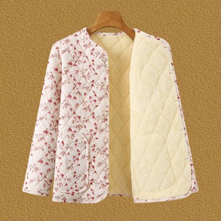 妈妈装 中老年人加绒加厚保暖棉服奶奶棉袄上衣 棉衣外套女秋冬新款