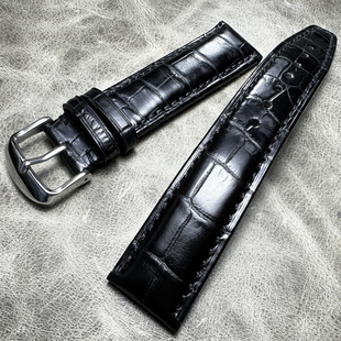 细腻意大利鳄鱼腹部小竹节纹表带马克波涛20mm21mm22mm鳄鱼皮表带