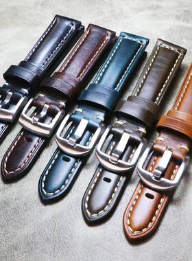 牢固耐用加厚款头层牛皮20mm21mm22mm24mm真皮油蜡皮表带
