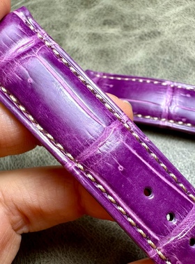 孤品！一物一拍紫色20毫米mm美洲鳄鱼竹节纹真皮表带